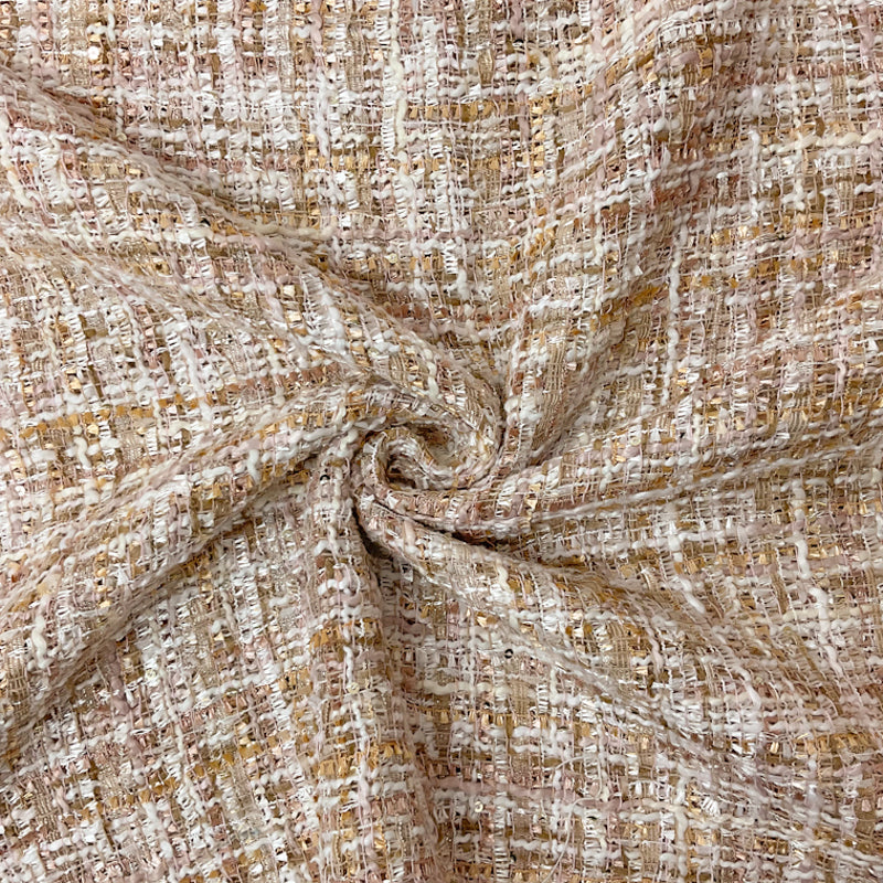 Beige-Multi Poly Tweed Boucle Sequin Novelty Woven Fabric