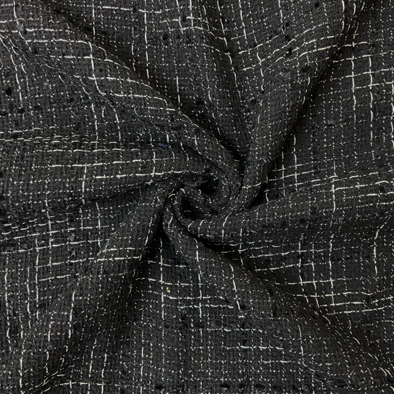 Black-Silver Poly Tweed Boucle Novelty Woven Fabric
