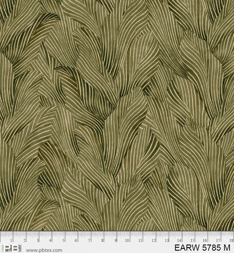 108" Earth Tones Moss Green Leaf Cotton Wideback Fabric per yard P&B Textiles