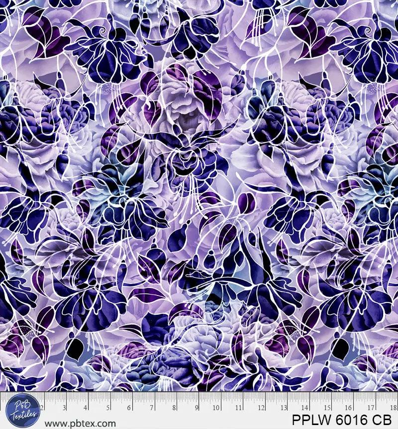 108" Petal Play Purple Blue Florals Cotton Wideback Fabric per yard P&B Textiles