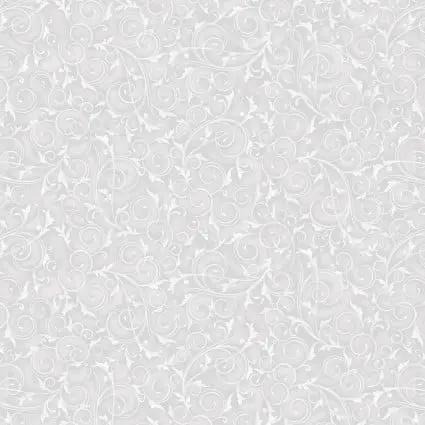 108" Swirls and Twirls Soft Grey Cotton Wideback Fabric per yard Blank Quilting Inc