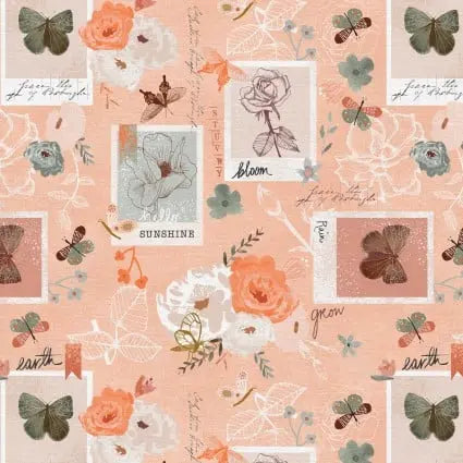 118" Bud To Bloom Journal Pages Wideback Fabric per yard PBS Fabrics