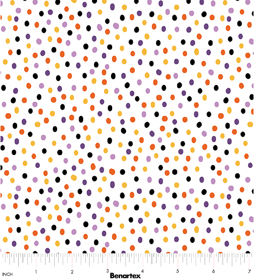 Ghostly Soiree Dot-Mania White Halloween quilting fabric by Benartex