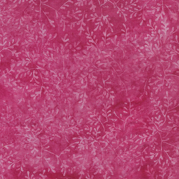 Island Batik Wild Blooms mini sprigs batik quilting fabric in Pink Raspberry