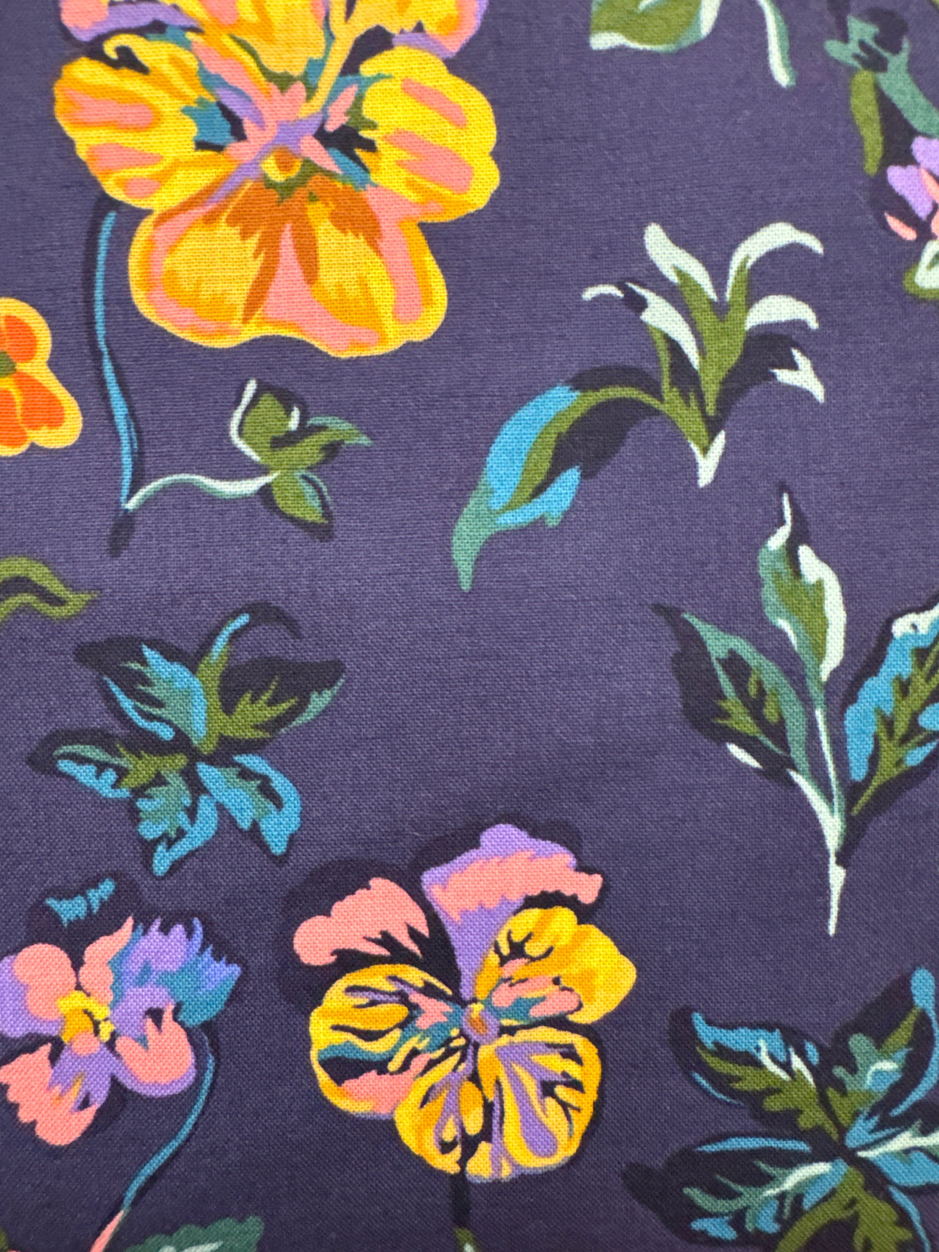 Mon Jardin Pansies Navy floral quilting fabric by Free Spirit