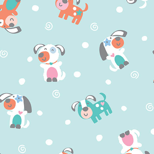 Twinkle Comfort Flannel - Puppy Love - Aqua 44"/45" Cotton Flannel Fabric per yard
