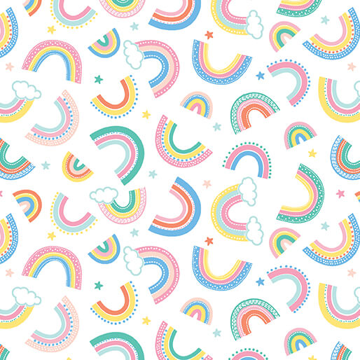Twinkle Comfort Flannel - Dreamy Rainbows - White 44"/45" Cotton Flannel Fabric per yard
