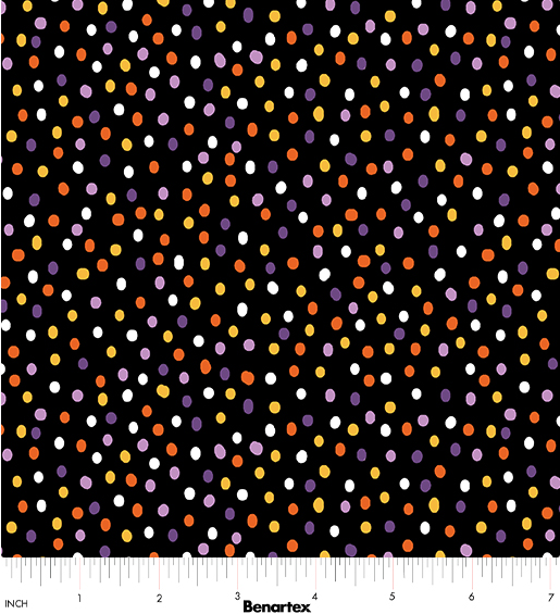 Ghostly Soiree Dot-Mania Black Halloween quilting fabric by Benartex
