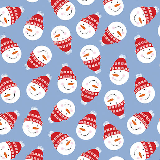 Nordic Cabin - Snowman Frolic - Blue 44" / 45" Fabric Per Yard