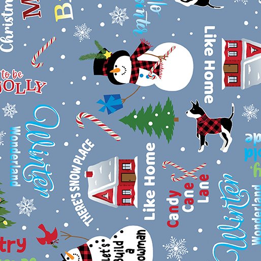 Benartex Country Christmas jolly words quilting cotton fabric in Slate Blue