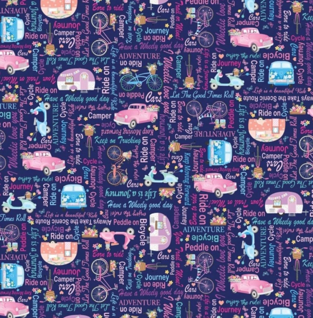 Enjoy the Ride - Ride on Words - Navy 44" / 45" Fabric Per Yard