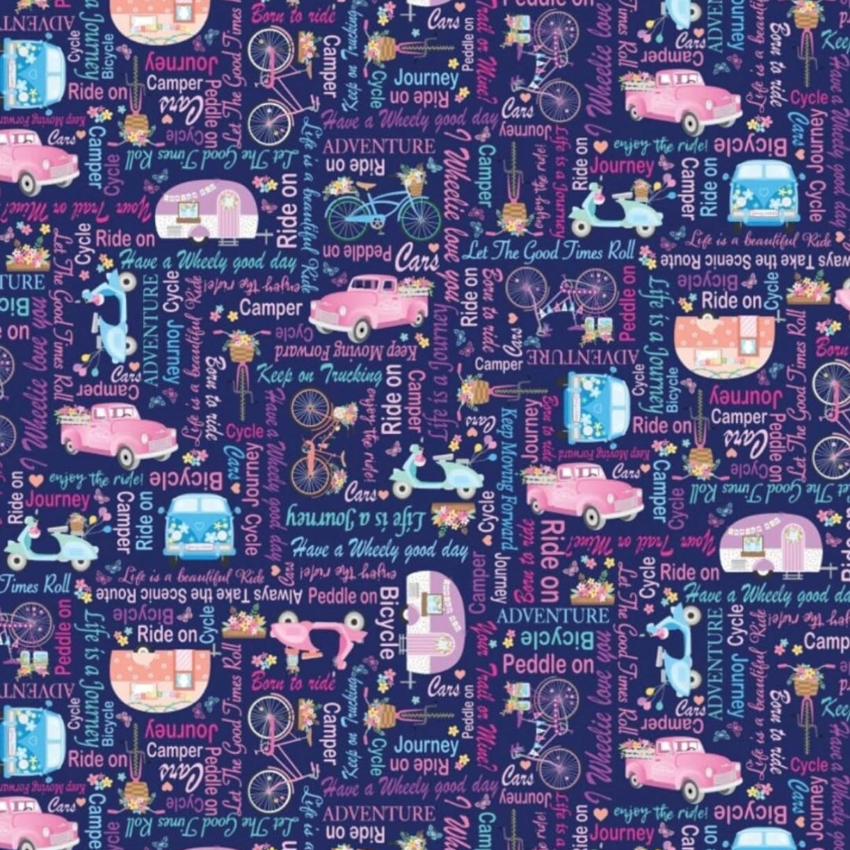 Enjoy the Ride - Ride on Words - Navy 44" / 45" Fabric Per Yard