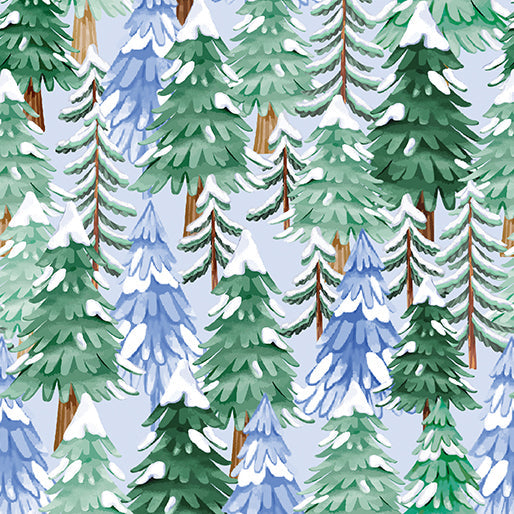 Snowflake Wishes Wintery Forest Light Blue quilting fabric by Benartex