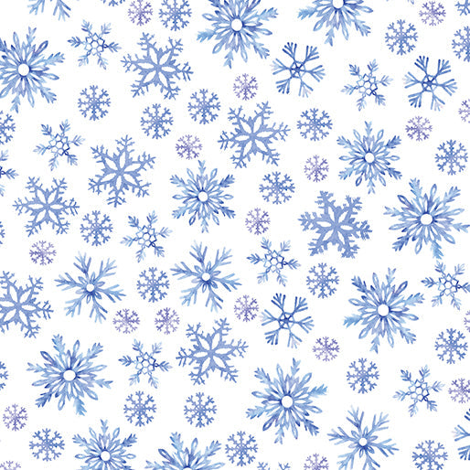 Snowflake Wishes Wintery Snowflakes White quilting fabric by Benartex