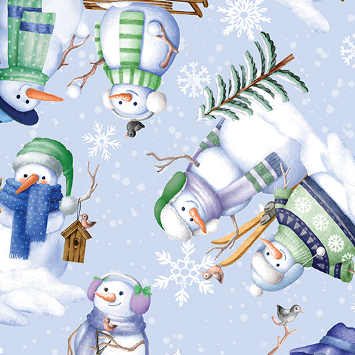 Snowflake Wishes Snowman Village Light Blue quilting fabric by Benartex