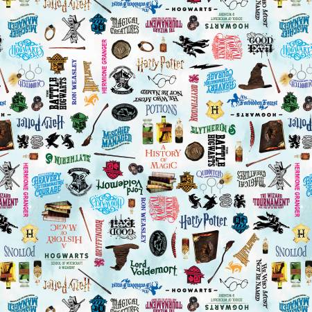 Benartex Harry Potter Words Sky Blue quilting fabric