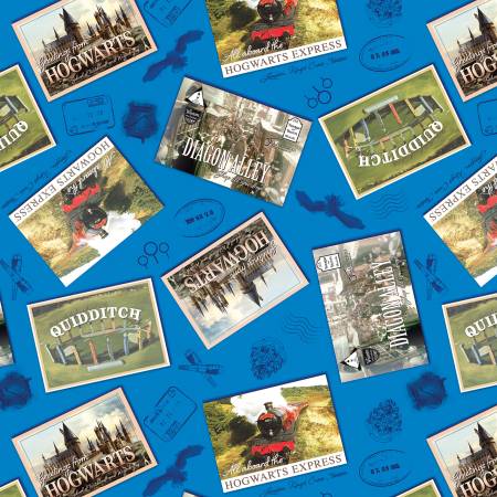 Benartex Harry Potter Postcards Royal Blue quilting fabric