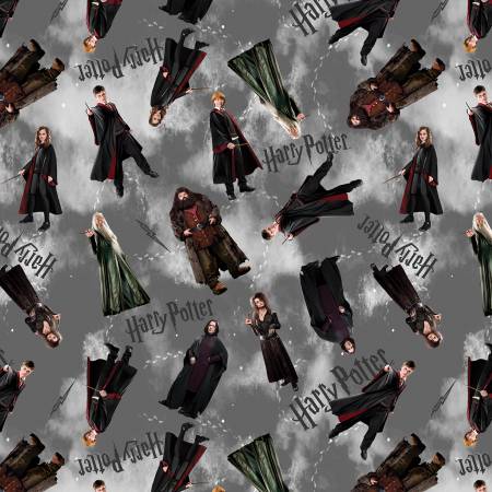 Benartex Harry Potter Characters Gray quilting fabric