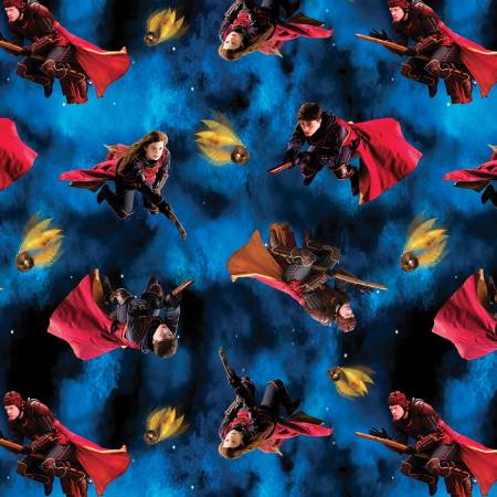 Benartex Harry Potter Playing Quidditch Blue quilting fabric