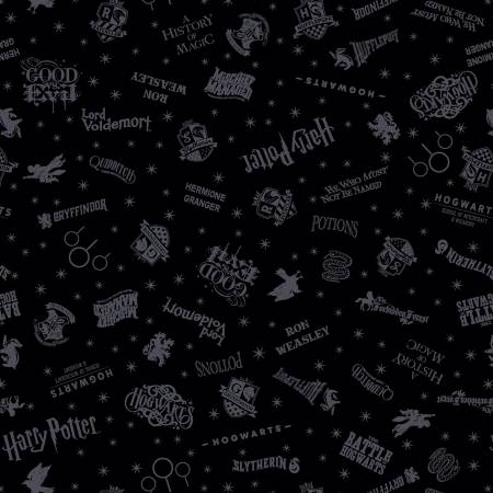 Benartex Harry Potter Shadow Words Black quilting fabric