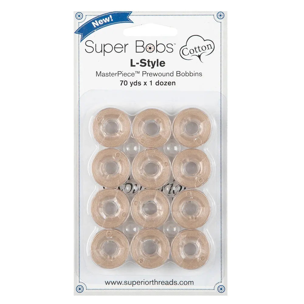 154 Sculptor's Clay Super Bobs Cotton 12 Pack Prewound Bobbins - L Style - Linda's Electric Quilters