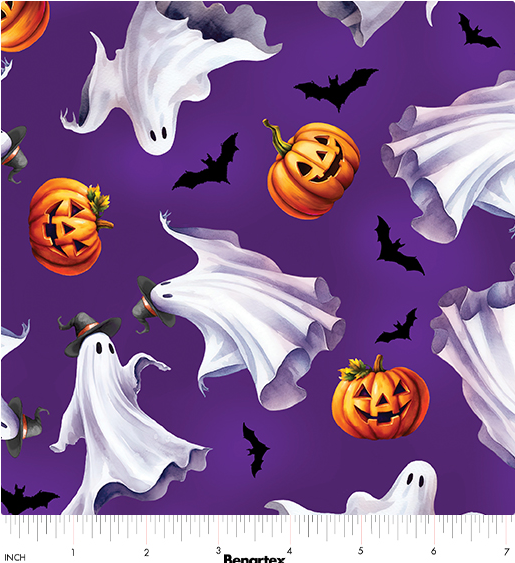 Ghostly Soiree Ghostly Parade Purple Halloween quilting fabric by Benartex