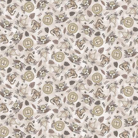 Henry Glass Big Kitties Toss quilting fabric in Beige
