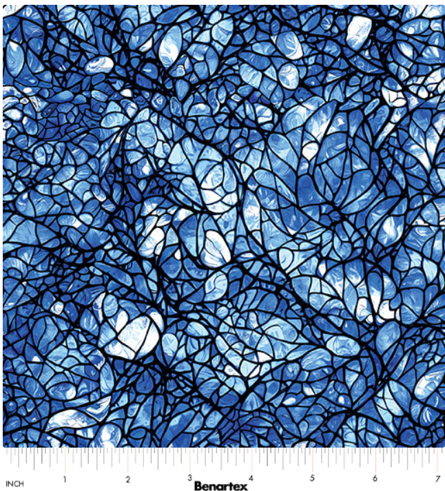 Benartex Cat Artistry Glassine Blue quilting fabric
