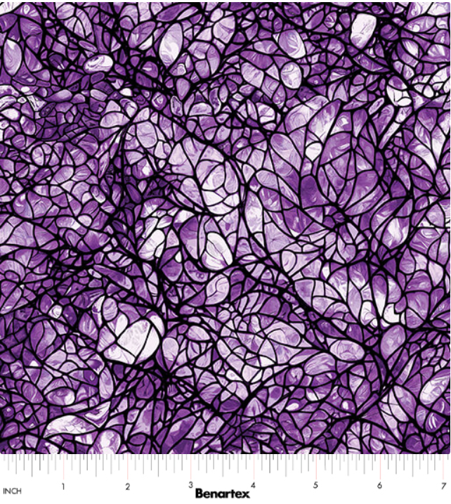 Benartex Cat Artistry Glassine Purple quilting fabric