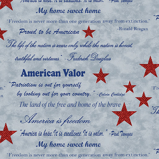 American Valor Words of Valor Light Blue patriotic quilting fabric by Benartex