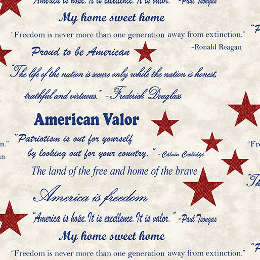 American Valor Words of Valor Light Natural patriotic quilting fabric by Benartex