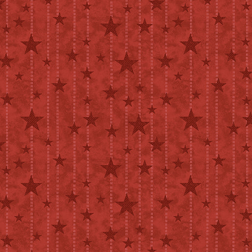 American Valor Stitches and Stars Red patriotic quilting fabric by Benartex