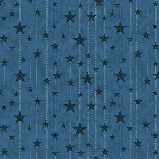 American Valor Stitches and Stars Blue patriotic quilting fabric by Benartex