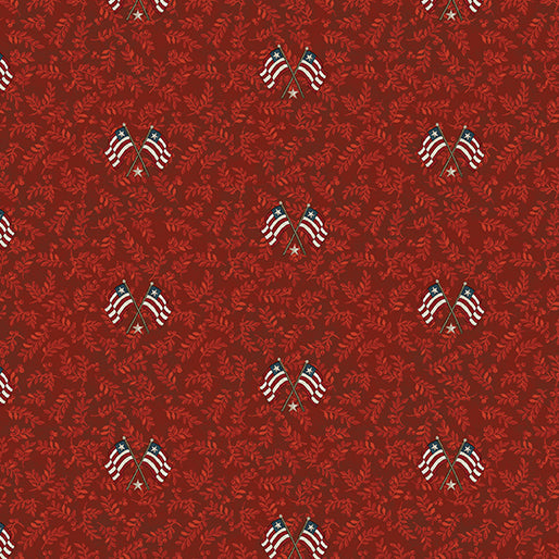 American Valor Flags and Leaves Red patriotic quilting fabric by Benartex