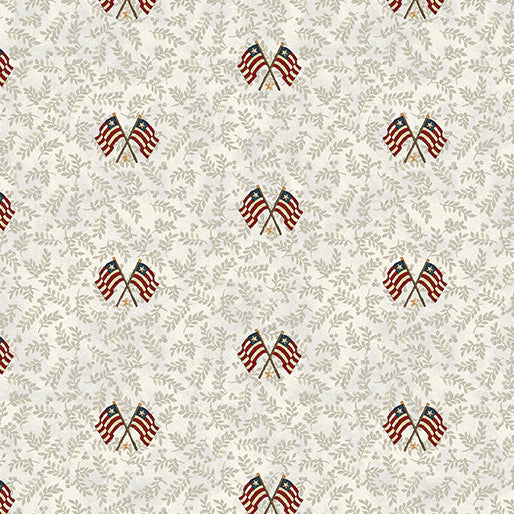 American Valor Flags and Leaves Natural patriotic quilting fabric by Benartex