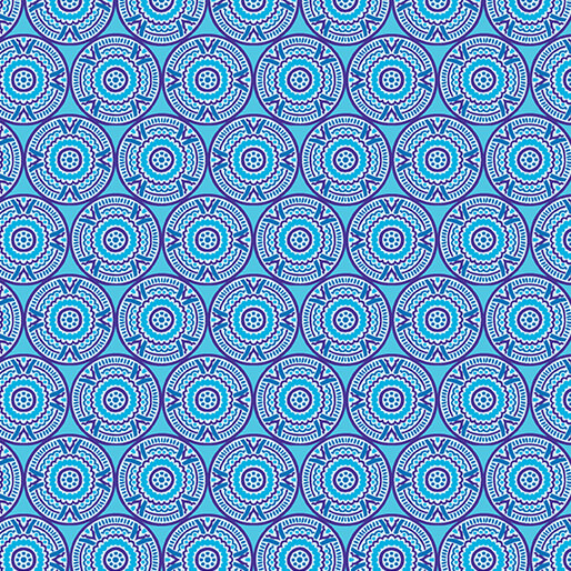 Medallions Blue Cheeto's World Cotton 44"/45" Fabric Per Yard