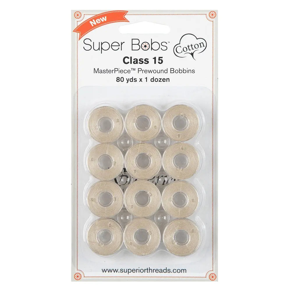 182 Ash Blonde Super Bobs Cotton 12 Pack Prewound Bobbins - Class 15 - Linda's Electric Quilters