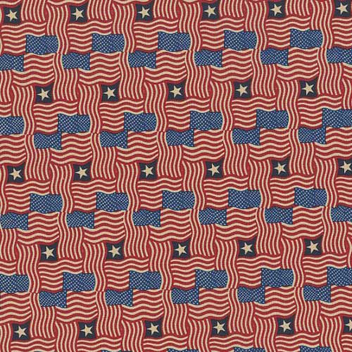 Patriotic Made in the USA Antique Wavy Flags Cotton 44"/45" Fabric Per Yard
