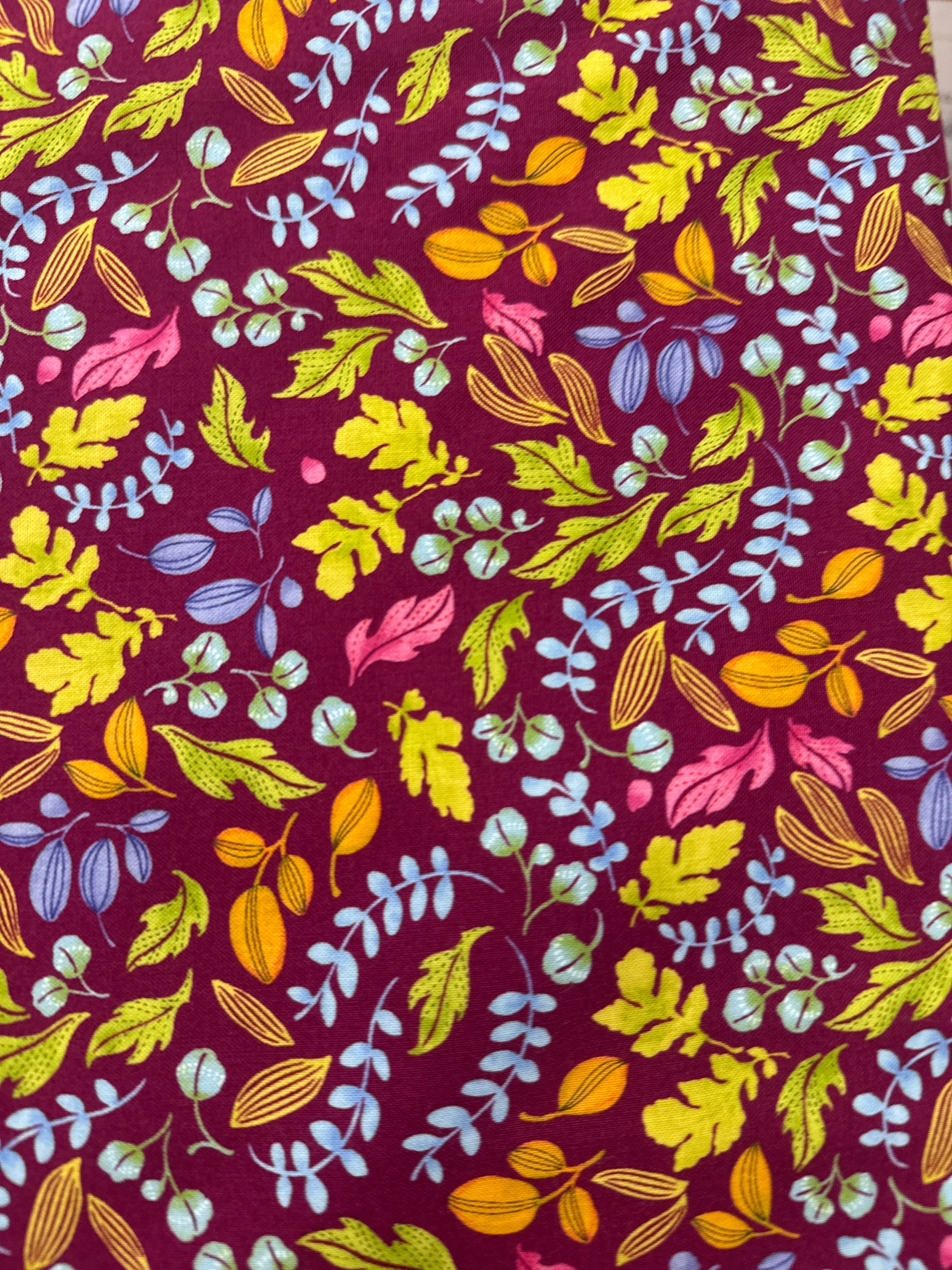 Wild Blossoms Magenta Leaf Toss blender quilting fabric by Moda