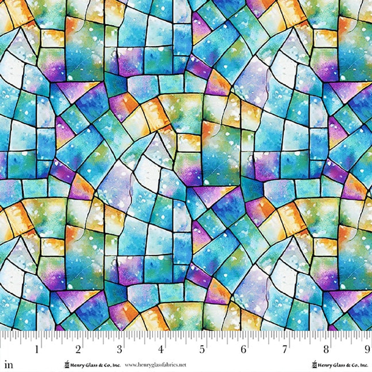 Blue/Multi Kaleidoscope Stained Glass Cotton Wideback Fabric Per Yard