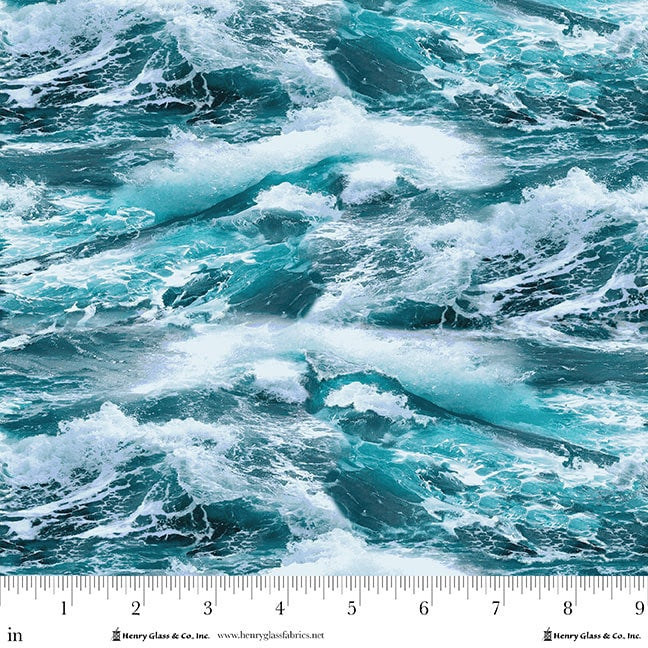 Blue Coastal Guardians Stormy Ocean 43"/44" Fabric Per Yard