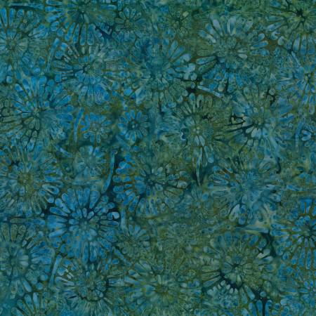 Wilmington Shoreline Flower Burst batik quilting cotton in Dark Green