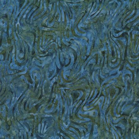 Wilmington Prints Floating Lines batik quilting fabric in Blue and Green