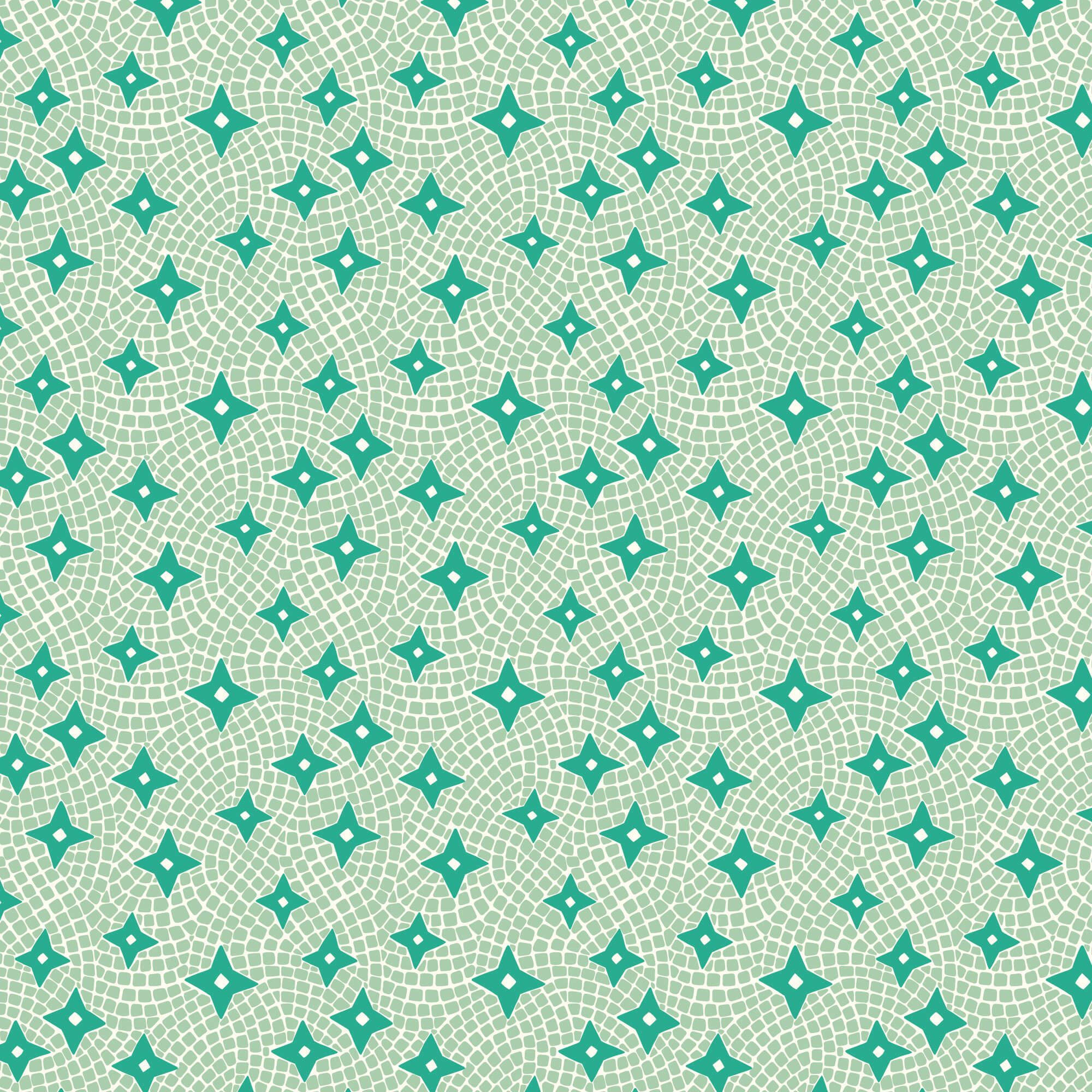 Bohemian Paradise - Tiles and Stars - Green 44" / 45" Fabric Per Yard