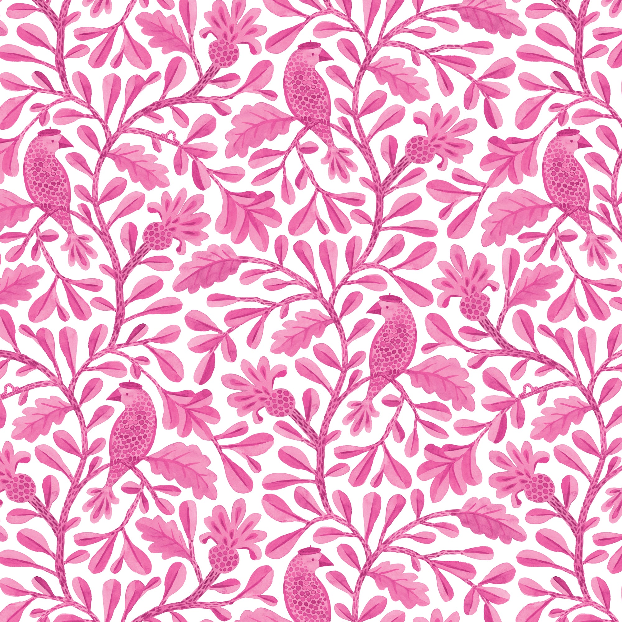 Bubblegum Roux Birds and Branches Cotton 44/45 Fabric Per Yard