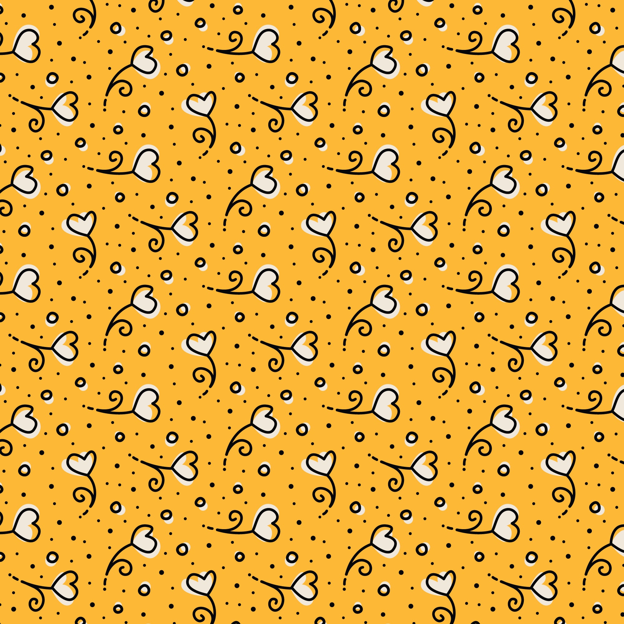 Yellow Heart Blossoms Love Ink 3384 Cotton 44”/45” Fabric Per Yard