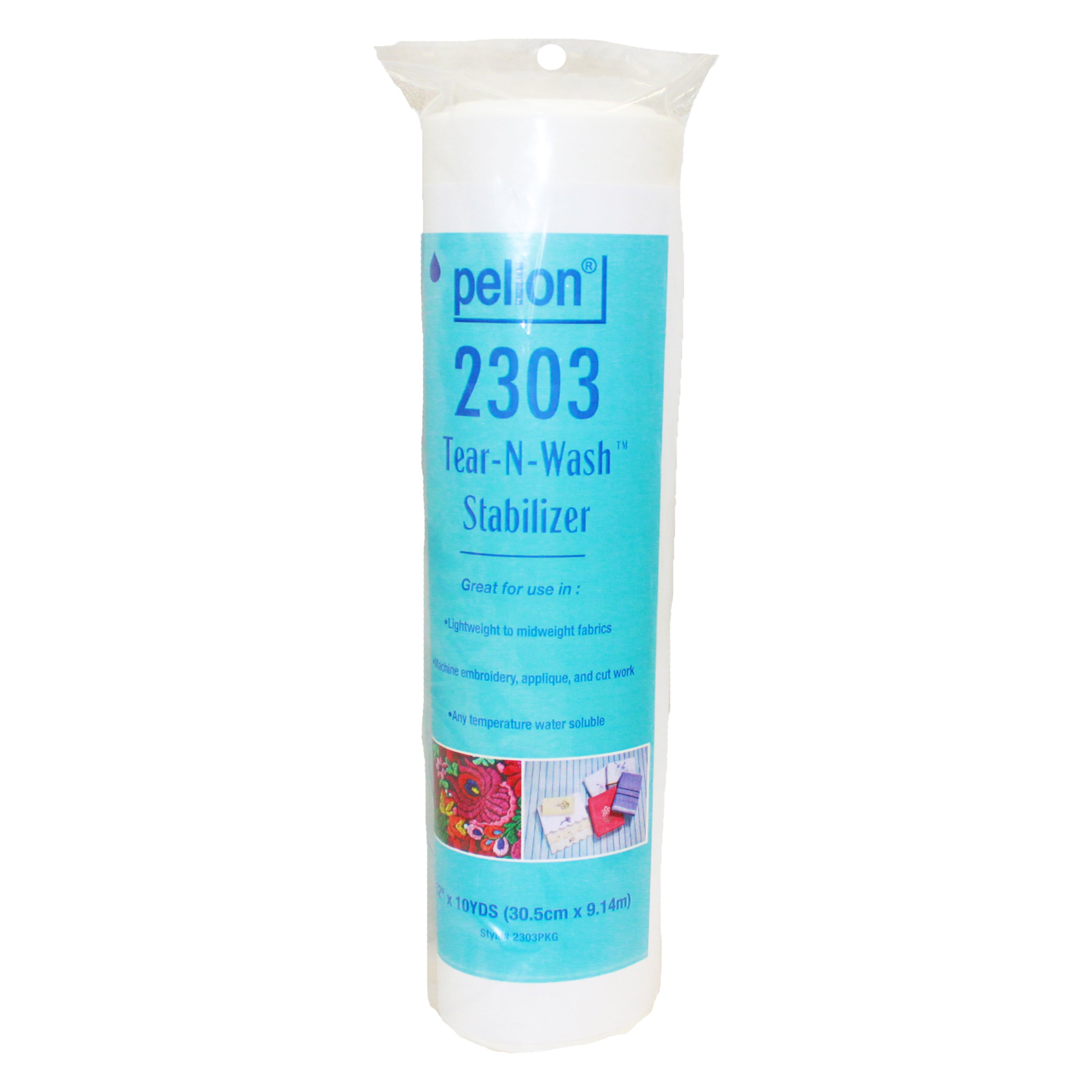 Pellon® 2303 Tear-N-Wash™ Embroidery Stabilizer 12" x 10 yards Package. Color: White.