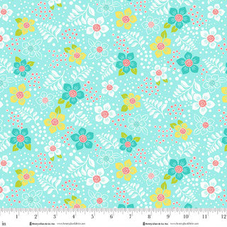 Jubilee Blue Modern Floral Cotton 44" / 45" Fabric per yard