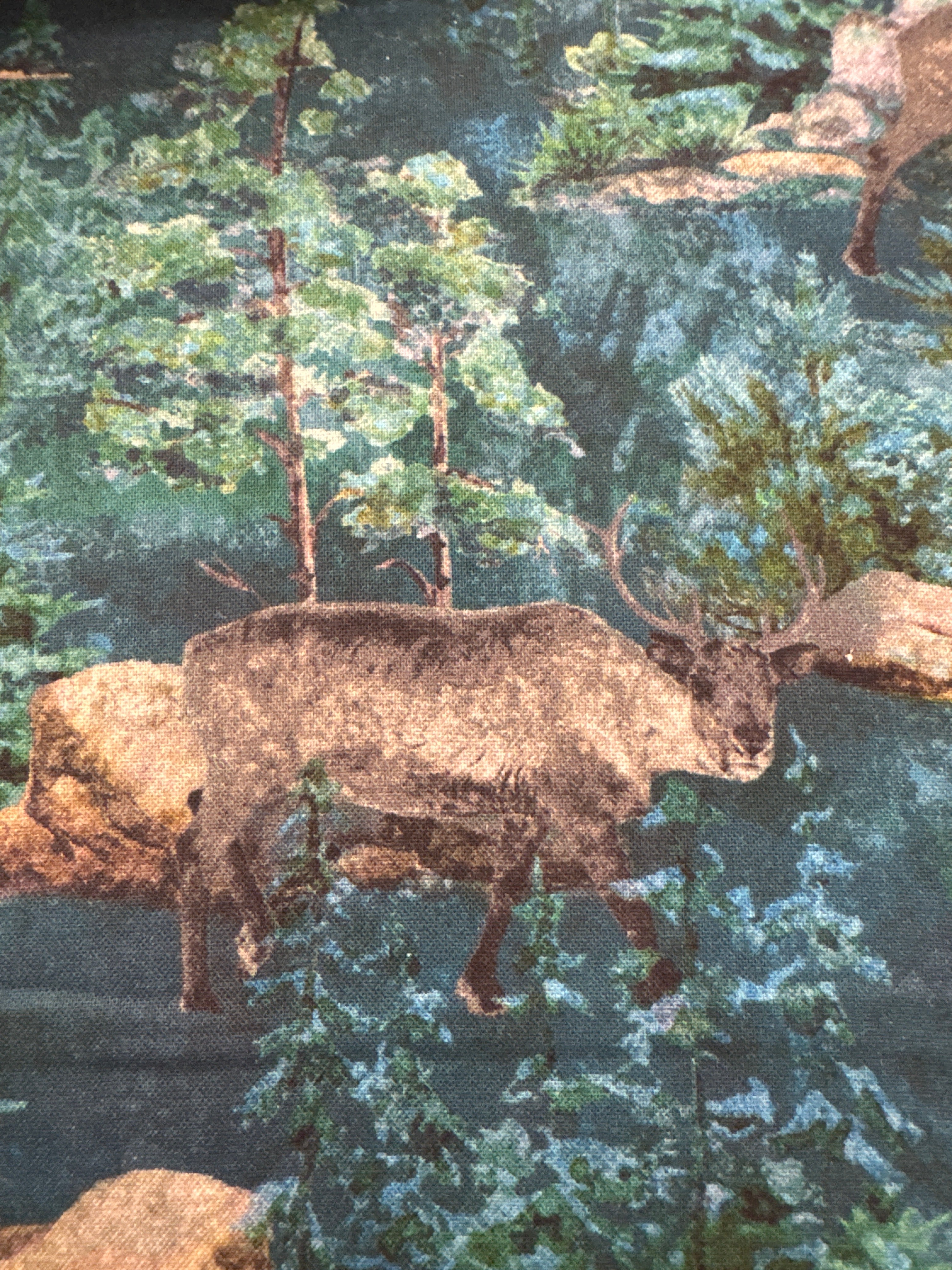 Stonehenge Migration Dark Teal Multi Caribou novelty quilting fabric by Northcott