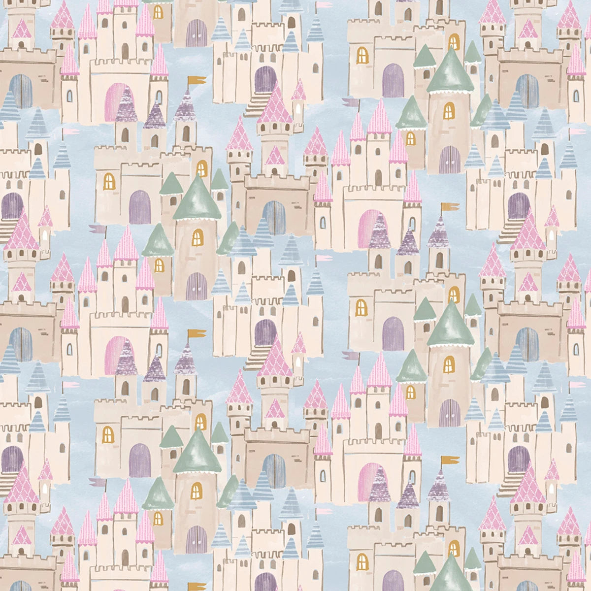 Enchanting Enchanted Towers Light Blue Cotton Flannel 44"/45" Fabric Per Yard